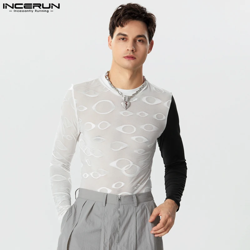 

Женская Клубная одежда, Стильные топы INCERUN, новые мужские кружевные контрастные футболки, повседневная Уличная одежда, Лидер продаж, тонкая женская футболка с длинным рукавом