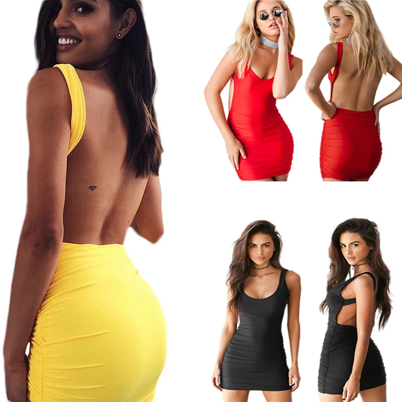 

Sexy Backless Summer Dress Sleeveless Tanks Dress Short Pencil Bandage Club Party Dresses Beach Mini Bodycon Vestidos