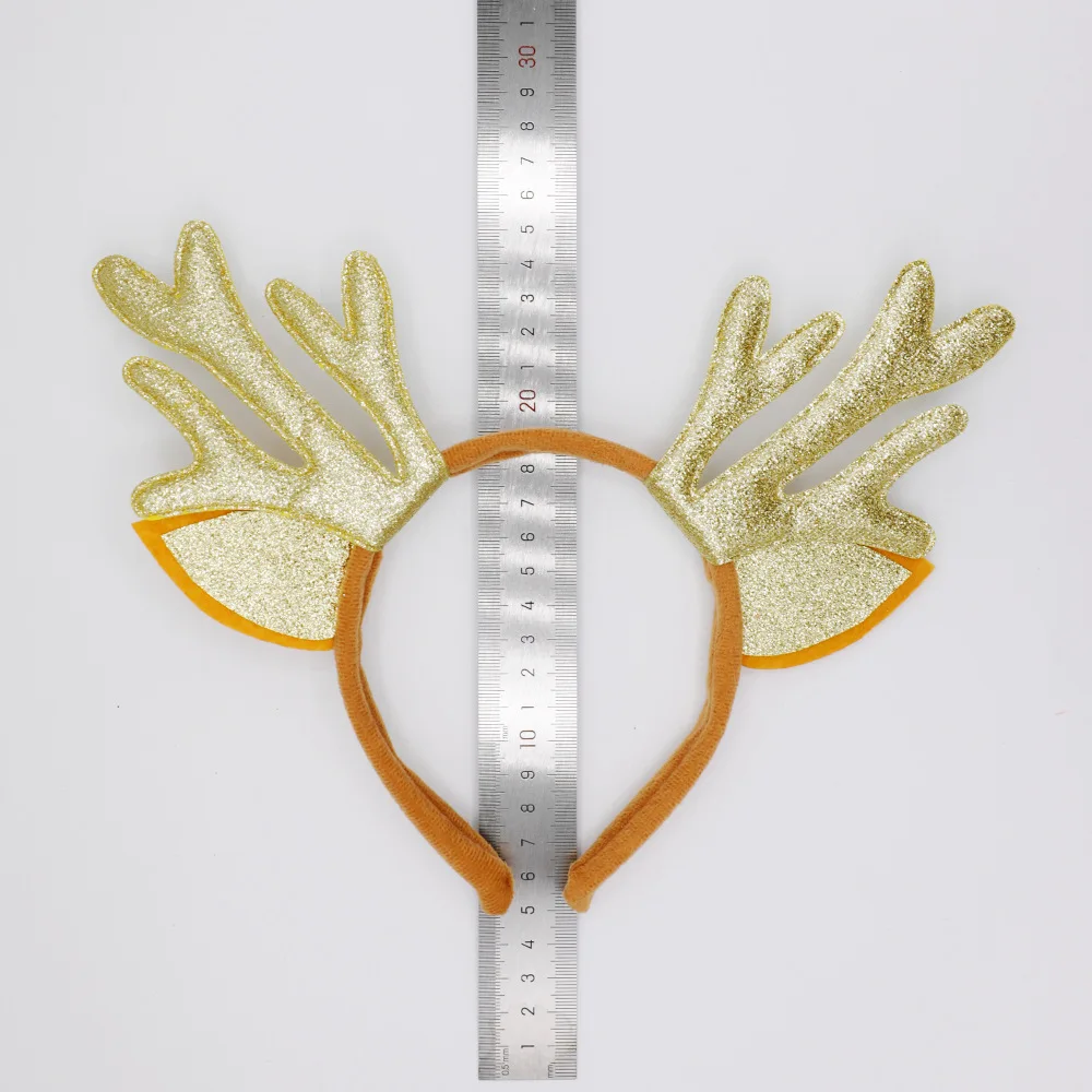 Милая блестящая золотая повязка на голову с рождественскими рогами из