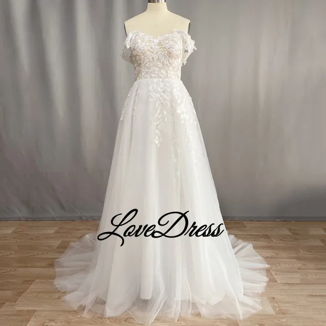 Boho Tulle A Line Wedding Dresses 2023 Off the Shoulder Lace Appliques Beach Bridal Gown Sexy High Split Wedding Gowns For Bride 3