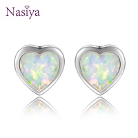 heart white blue opal stud earrings jewelry earring for women engagement anniversary party gift 2 colors fashion jewelry