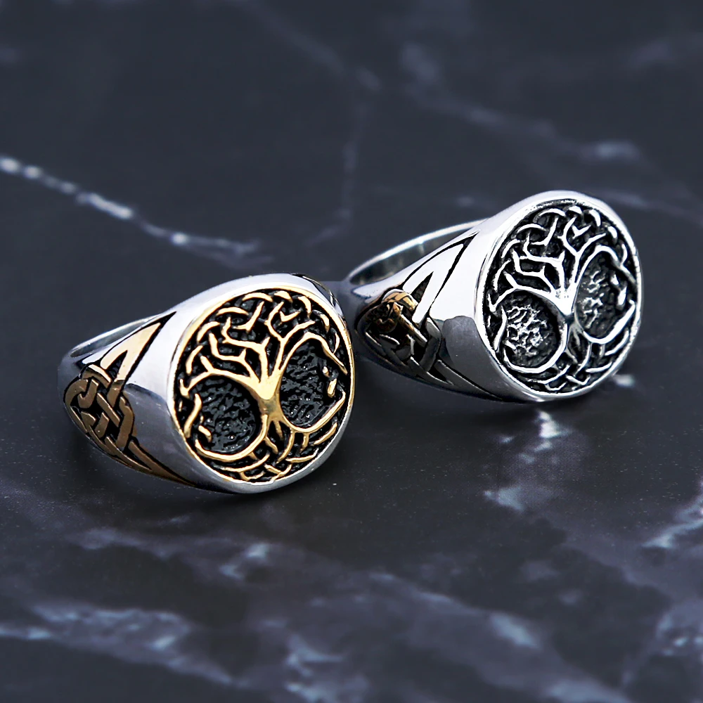 

Vintage Nordic Viking Tree of Life Stainless Steel Ring For Men Women Fashion Punk Biker Rings Jewelry Amulet Gift Dropshipping