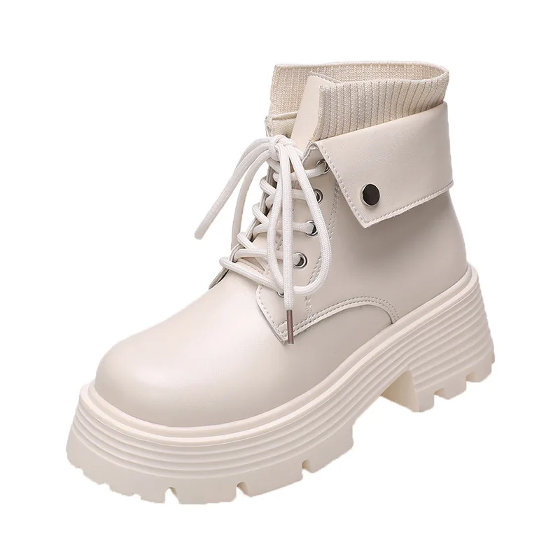 Ботинки женские новинка 2024 осенняя обувь на шнуровке сабо зимняя платформе Челси
