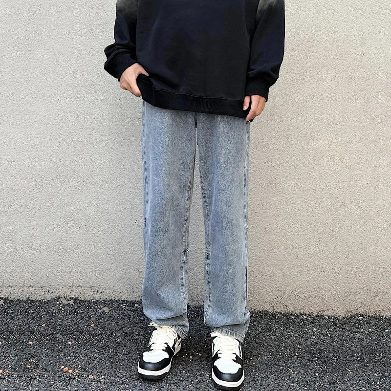 Four Seasons European and American Retro High Street Jeans Men Loose Straight Trousers Fashion Streetwear Ins Hot Selling Denim