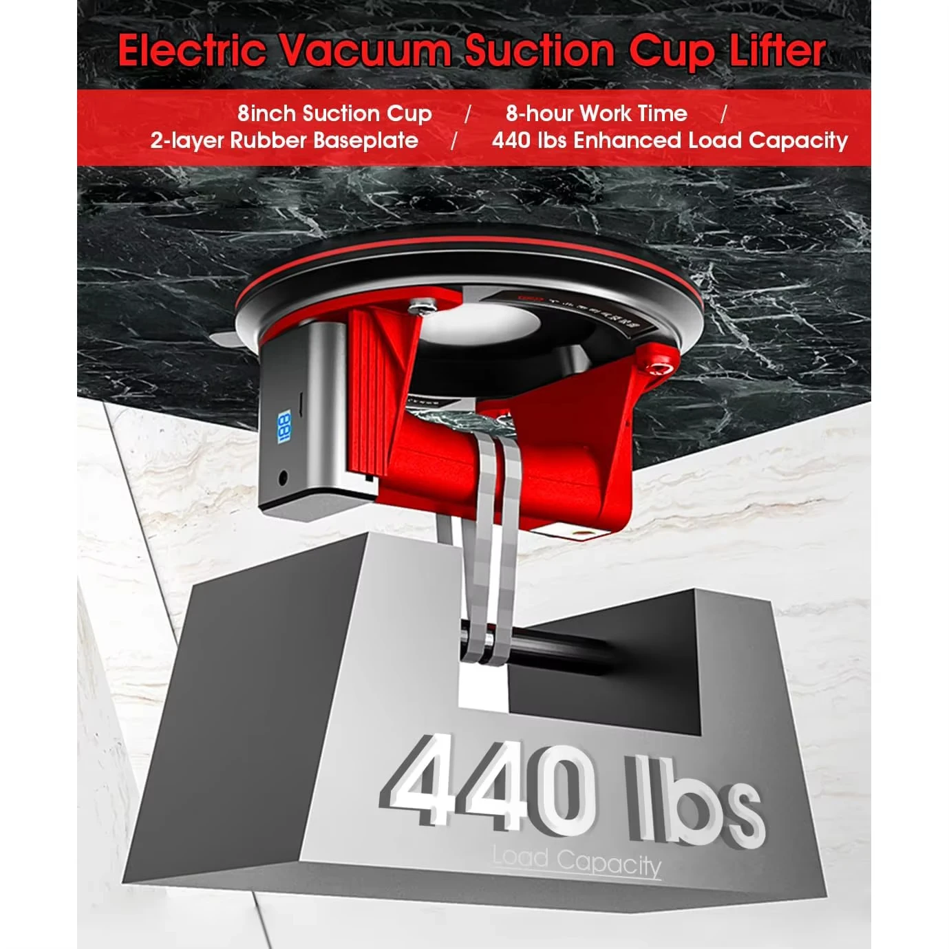 Электрический вакуумный подъемник на присоске сверхмощный захват Kethvoz 440 фунтов