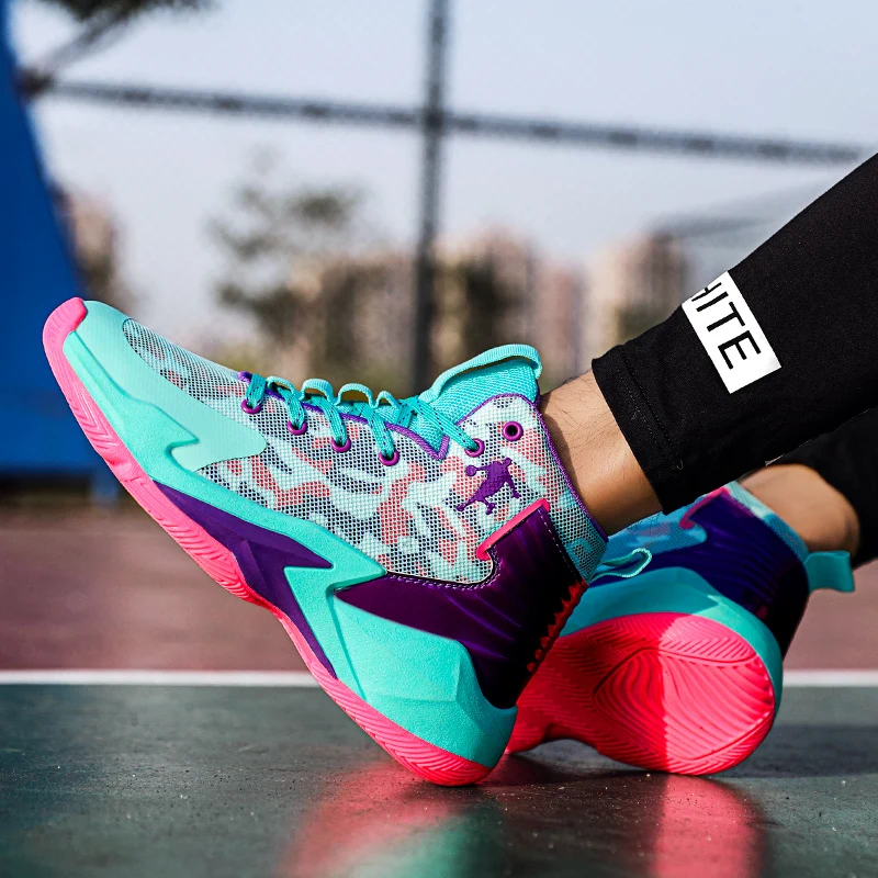 Street Mens Basketball Shoes Teenager Platform Basketball Sneakers Breathable Athletic Shoes Outdoor Non-slip Men Sport Sneakers