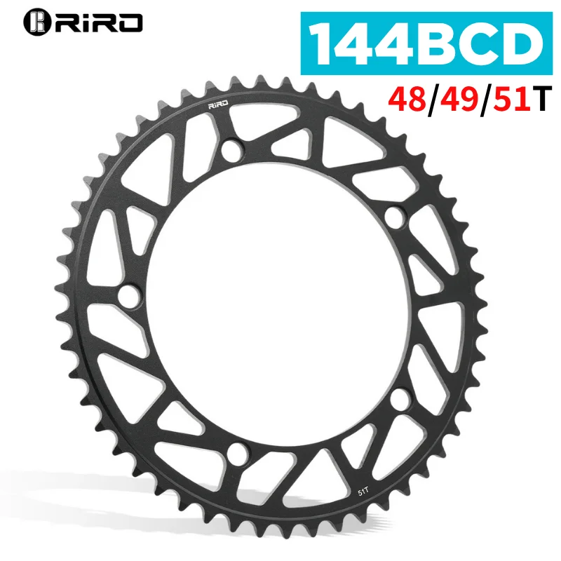 Фото Велосипедная цепная звездочка RIRO 144BDC, 48/49/51T, из алюминиевого сплава, с вылетом 1 мм, широкие зубья 1/8'', 5 болтов, для одинарного шатуна велосипеда №1