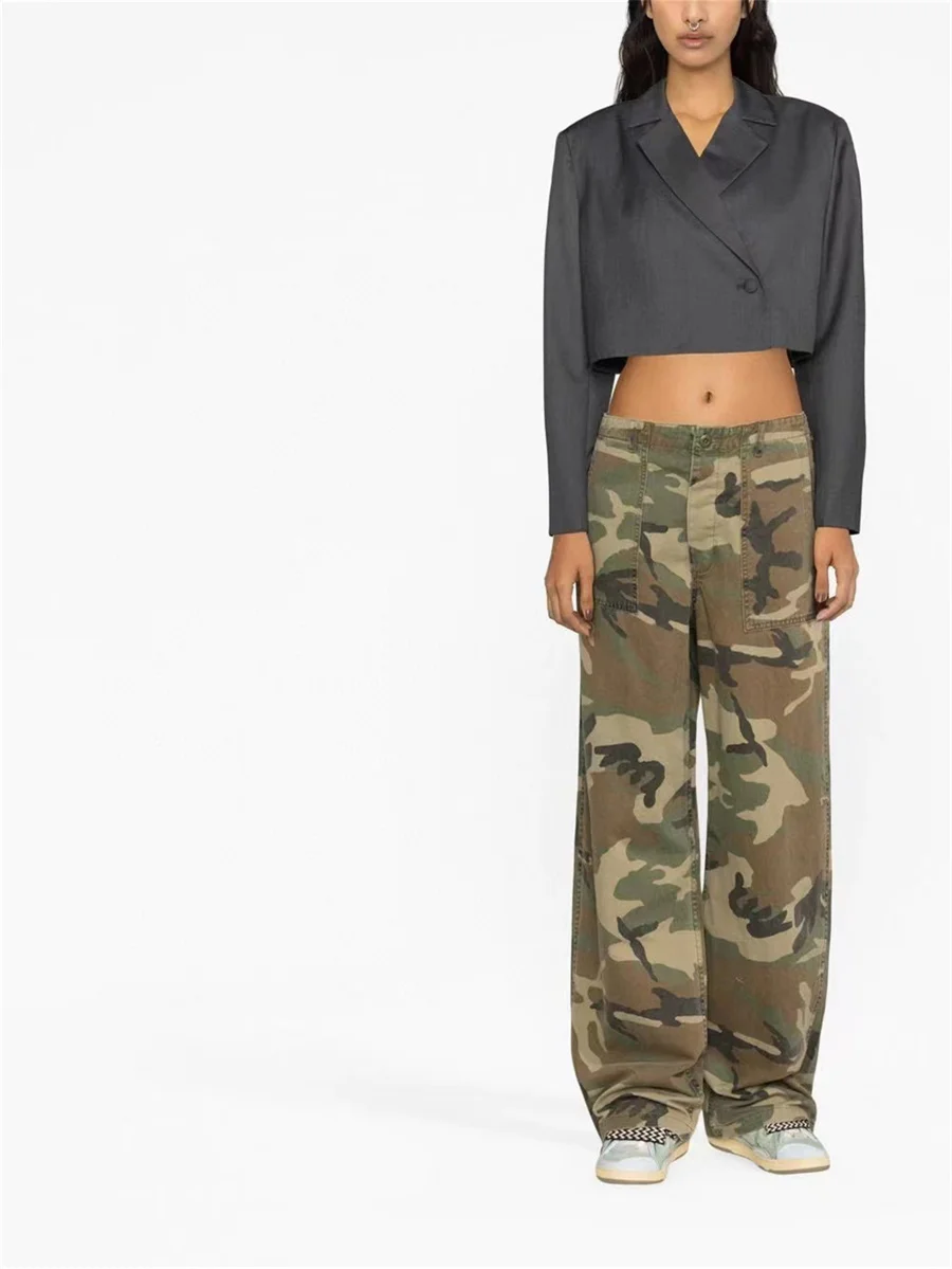 Traf 2023 WOMAN Y2K camouflage cotton 3D printed loose casual women's trousers new fashion high -quality wide -leg pants bra