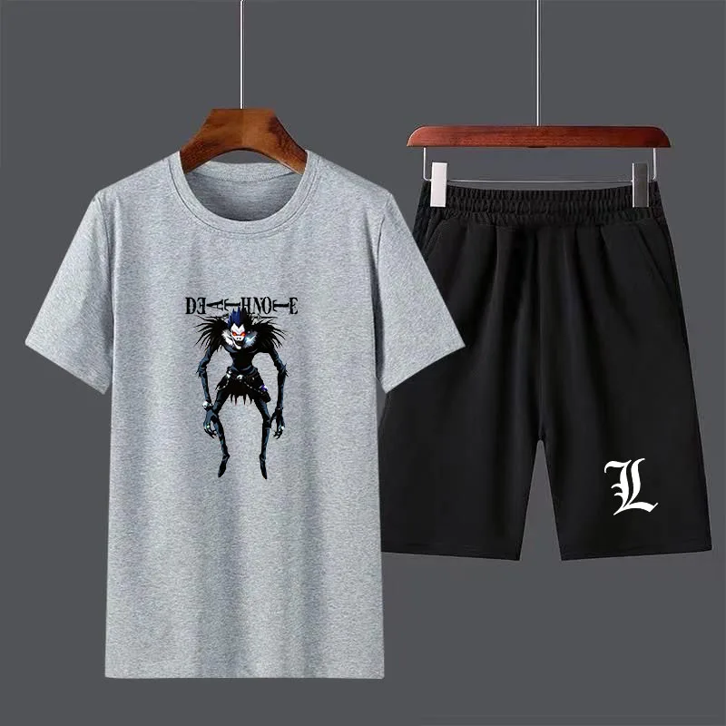 Anime Death Note Boys Male Casual Short Sleeve Top Pants Suits Streetwear Tops Tshirts Men's T Shirt Set