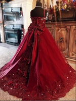 long burgundy a line flower girl party dresses puffy princess birthday pageant gown first communion dresses custom made