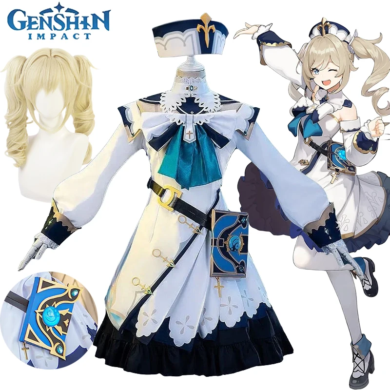 

Game Genshin Impact Cosplay Barbara Cosplay Costume Lolita Maid Dress Wig Prop Book Full Set Halloween Masquerade Women Clothing