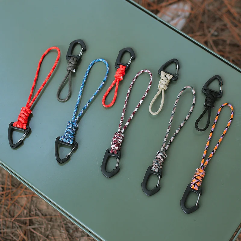 

1Pcs Paracord Keychain Military Braided Nylon Lanyard Metal Triangle Buckle High Strength Parachute Cord Carabiner