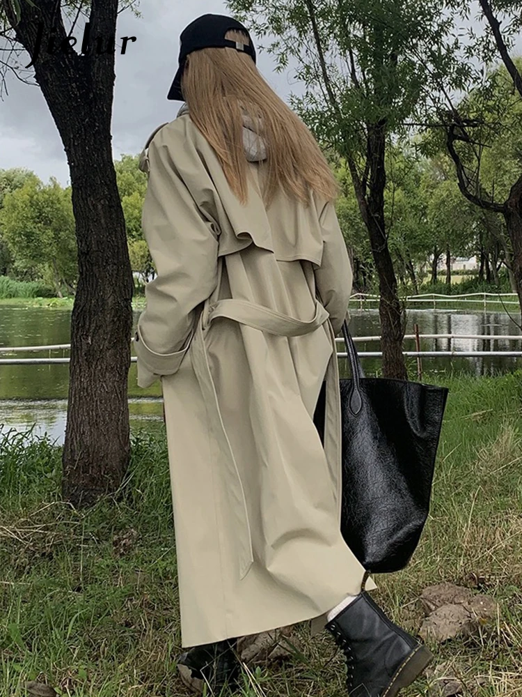Jielur Простой Тренч в французском винтажном стиле с поясом Модный женский офисный