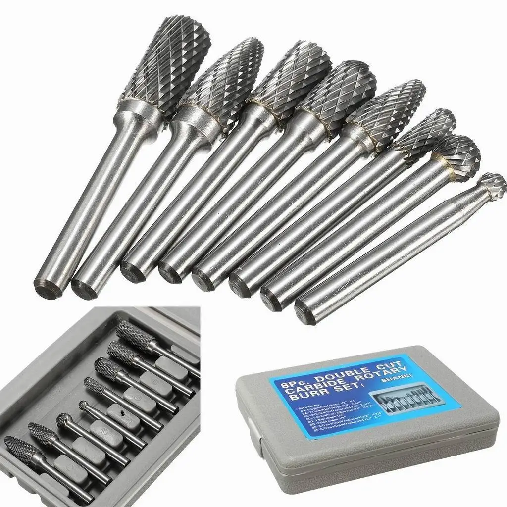 

8Pcs 1/4 '' Shank Double Cut Carbide Rotary Milling Cutter End Mill
