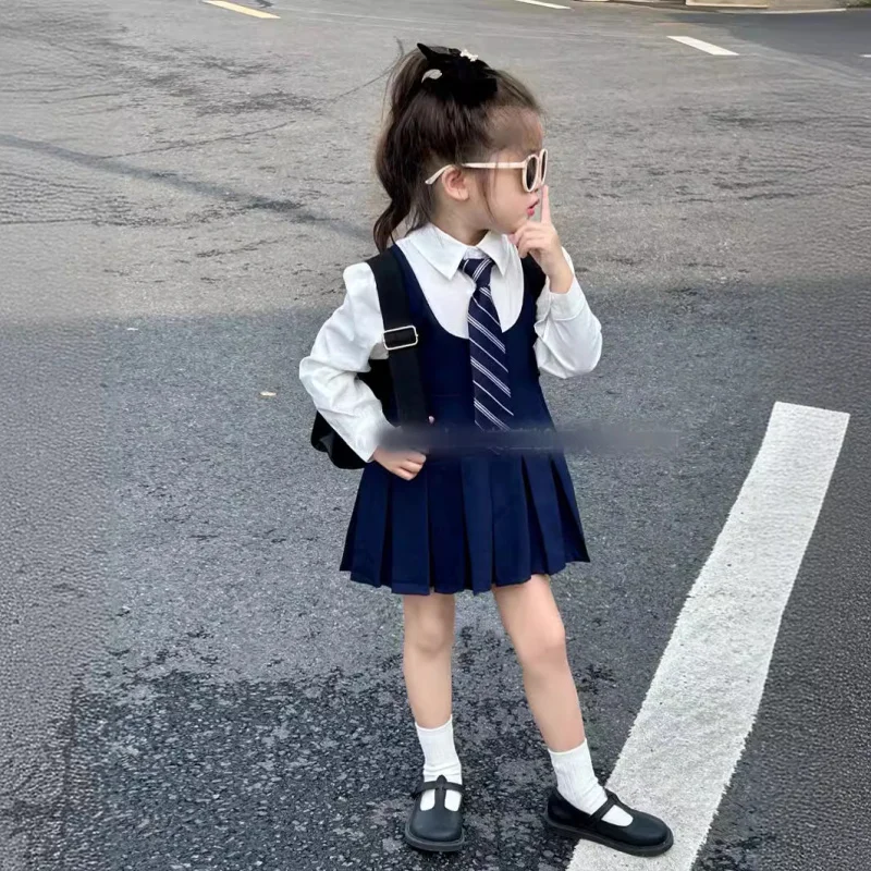 Hnq-весеннее новое платье для девочек в стиле преппи из двух частей с длинным