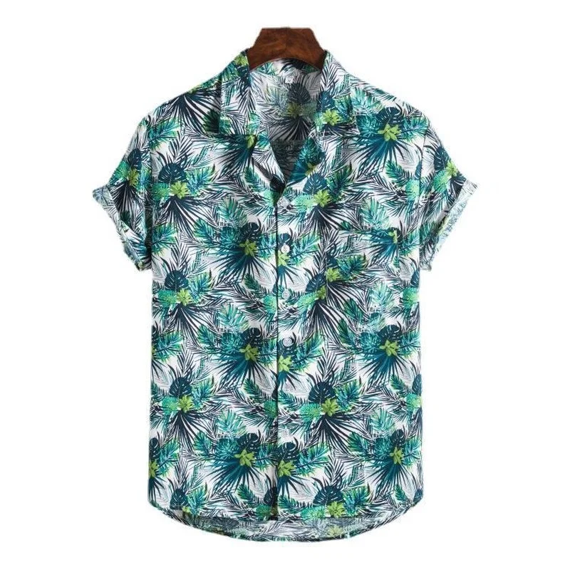 Retro Hawaiian Shirt Coconut Tree Pattern Short Sleeve Shirt Beach Vacation Casua Shirts for Men Chemise Hawaiienne Homme