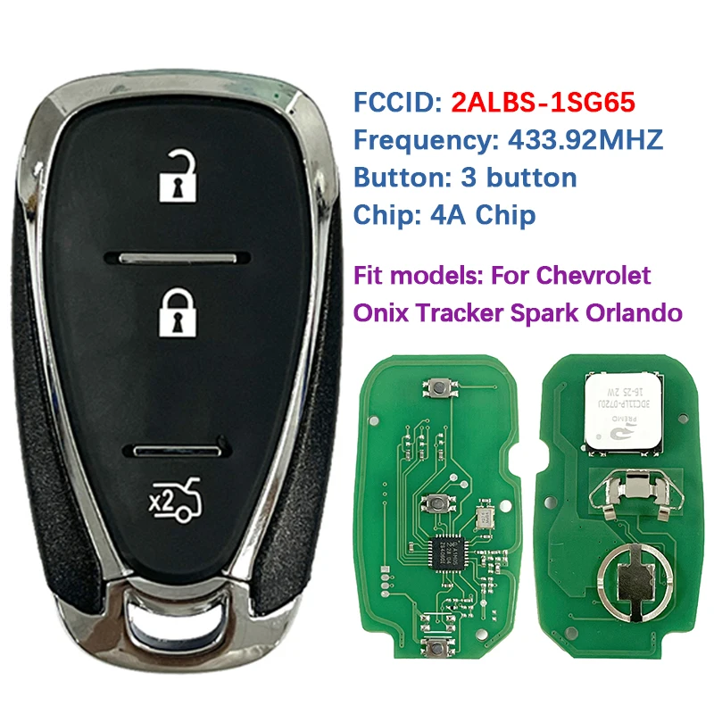 

CN014101 Aftermarket 3 кнопки 433,92 МГц 4A чип умный дистанционный автомобильный ключ FCC ID 2ALBS-1SG65 для Chevrolet Onix трекер Spark Orland