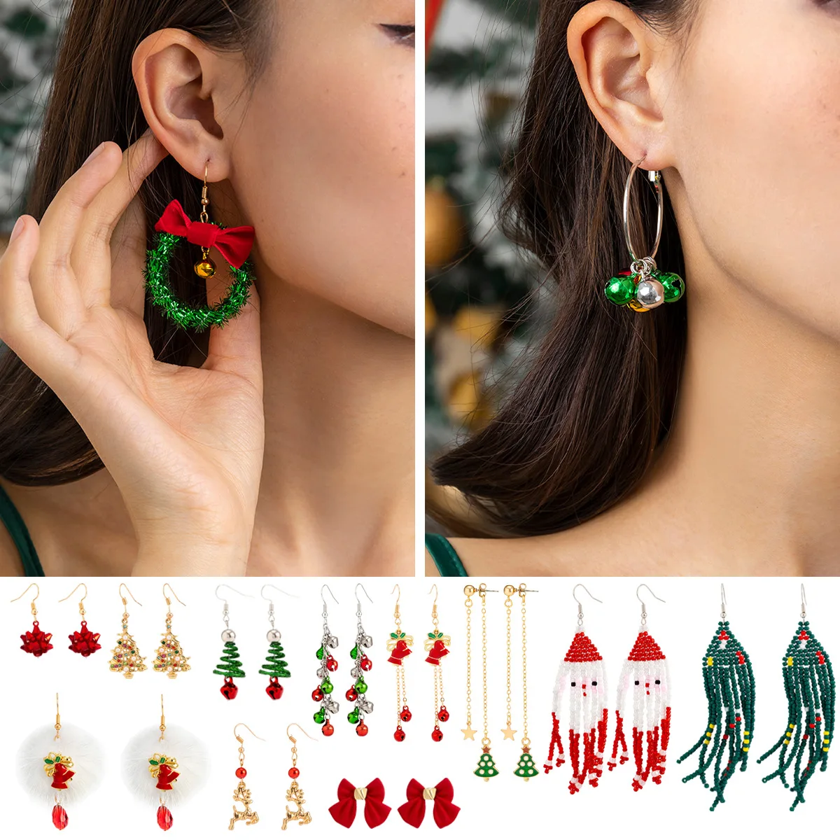 

Hot New 2023 Fashion Christmas Tree Rice Bead Bell Earrings Versatile Festival Snowman Elk Bowknot Earrings Jewelry