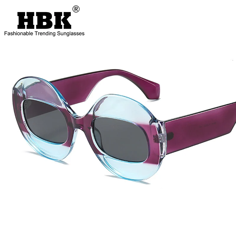 

Солнцезащитные очки HBK для мужчин и женщин, модные круглые овальные аксессуары контрастных цветов с прозрачными градиентными линзами в стиле ретро, UV400