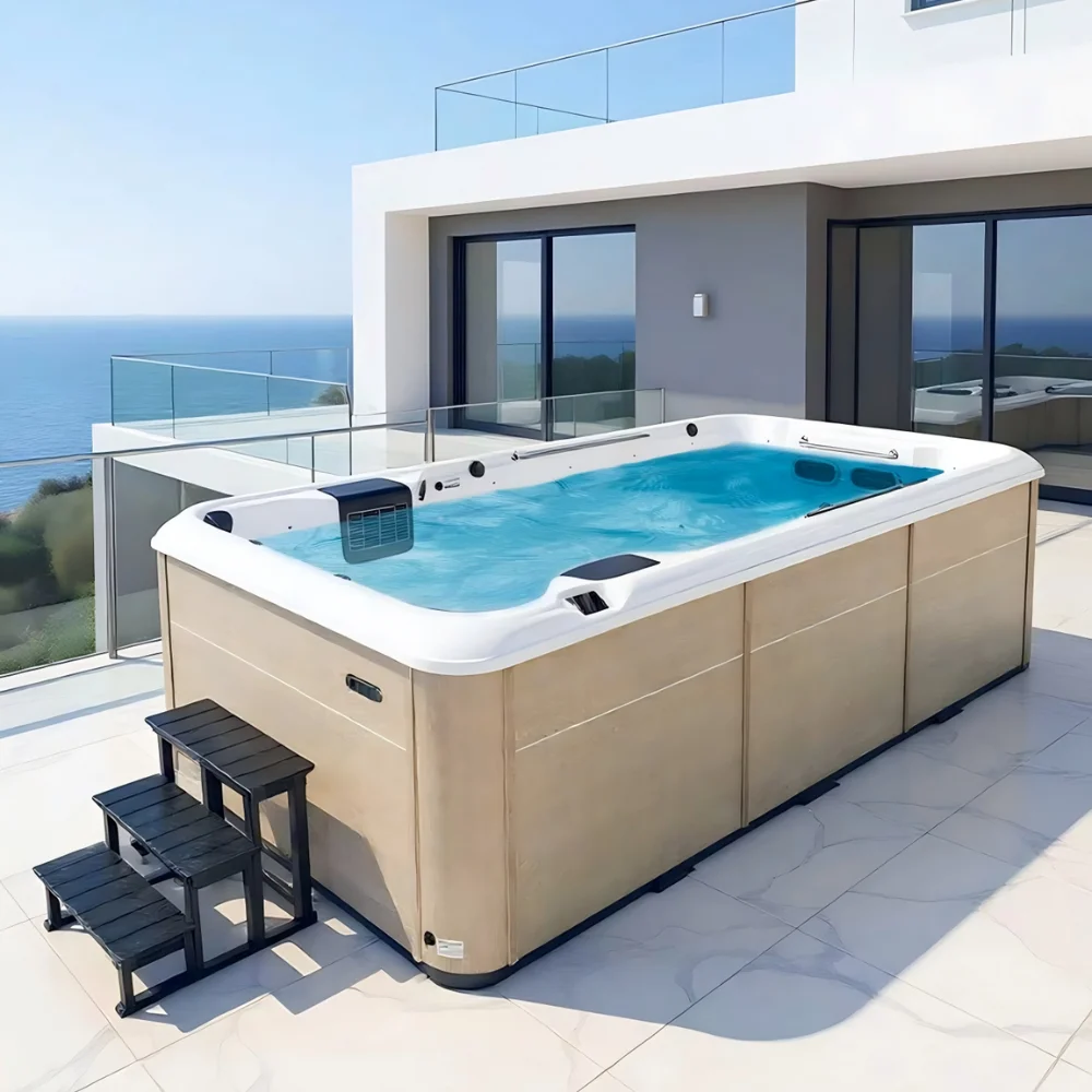 Фото Прямоугольный акриловый бассейн Villa Infinity, для гостиниц, для серфинга, с противотоком, для использования на улице и дома, массажный бассейн Balboa. №1