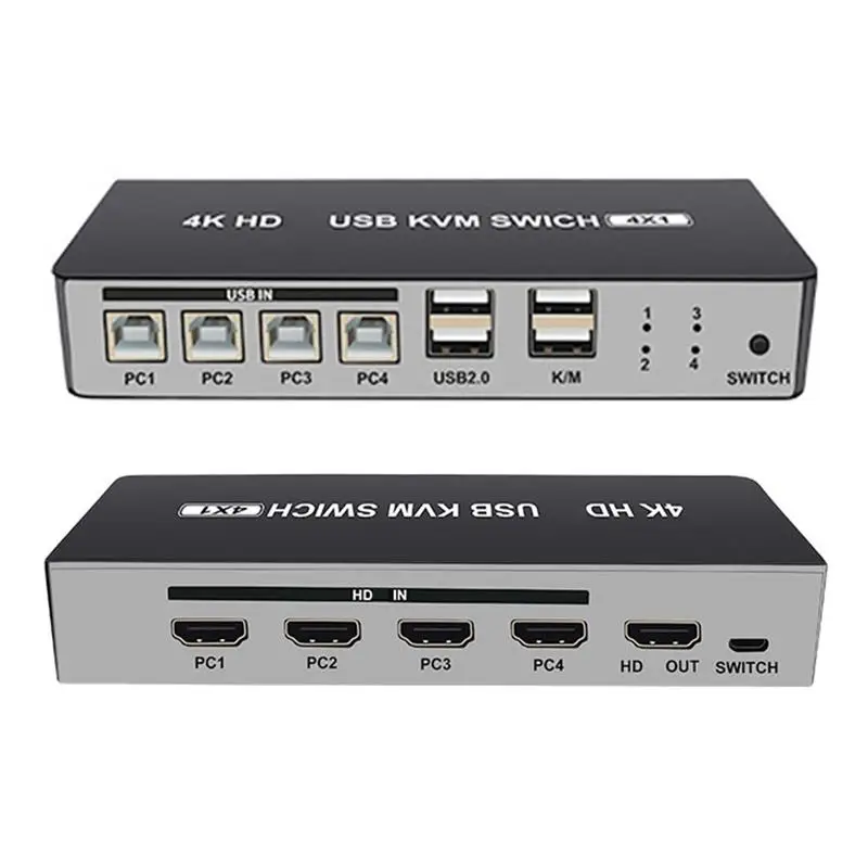 4-портовый Kvm-переключатель с Usb2.0 Hub HD 4K @ 60Hz вход HDMI-совместимый 4 в 1 выход
