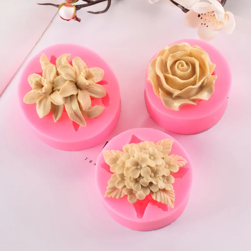 

Rose Lilac Lily Silicone Mold Cake Baking Christmas Decoration Tool Chocolate Soap Flower Candle Mould Kitchenware DIY