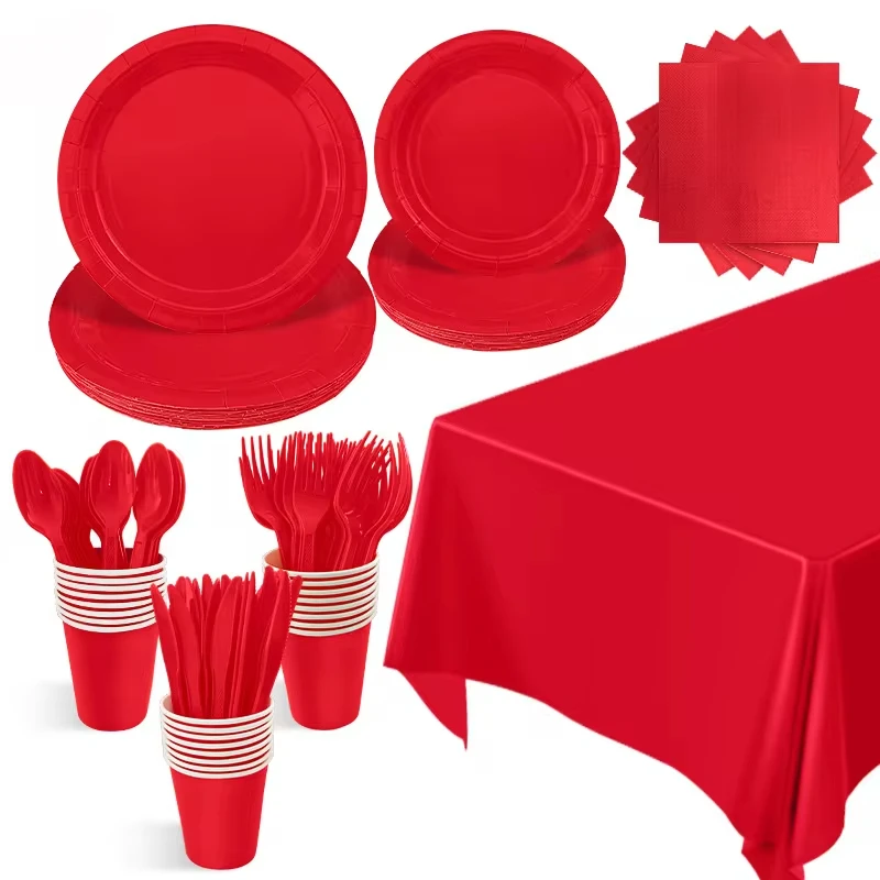 Solid Red Theme Birthday Party Supplies Disposable Dinnerware Paper Napkin Cup Plate Tablecloth Banner for Wedding Decoration (art.: 3920cb2beefd1) - 3920cb2beefd1