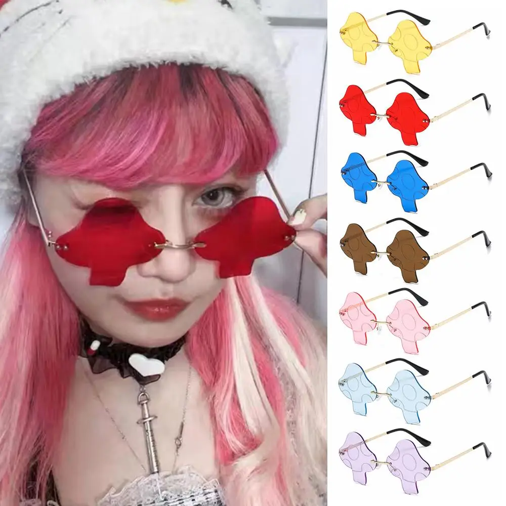 

Trendy Rimless Transparent Fun Party Favor Irregular Mushroom Shape Sunglasses for Women Sun Glasses