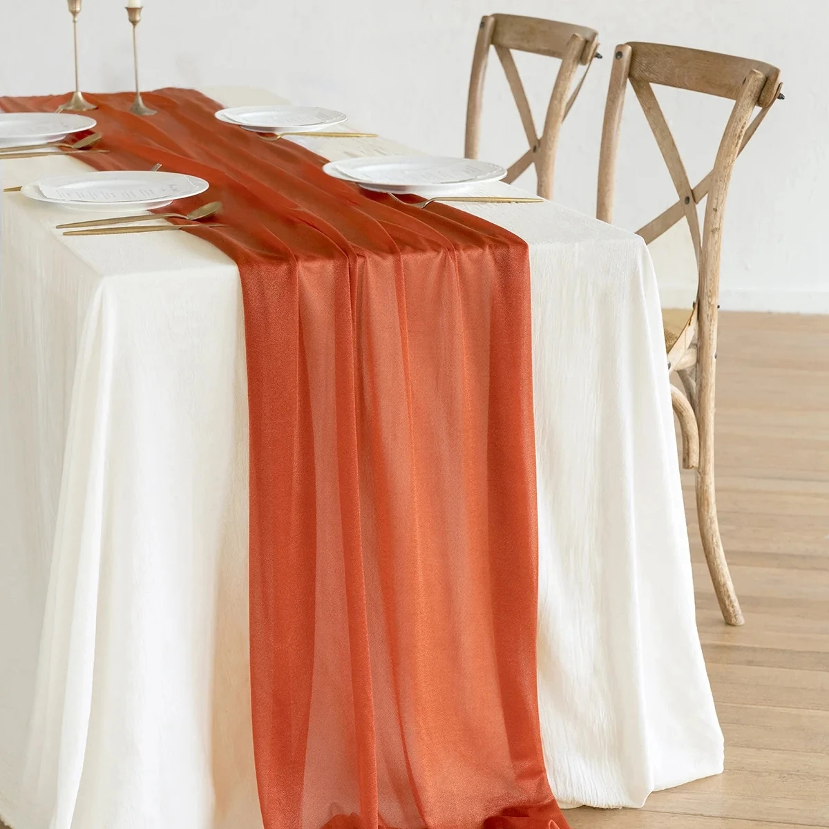 Полупрозрачная настольная дорожка винтажная марлевая подставка для стола