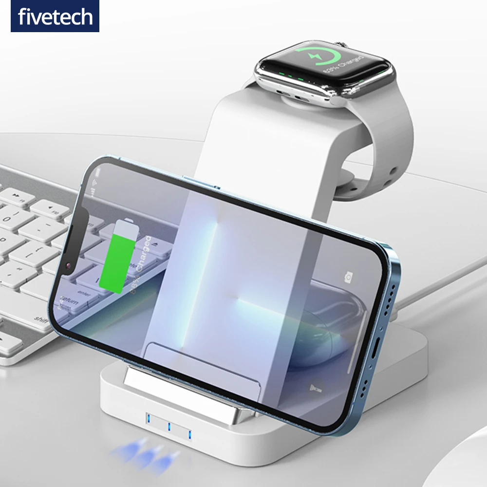 

3 in 1 Dual Coils Wireless Charging Station for iPhone 8/XR/13/12 Pro Max Phone Holder Fast Wireless Chargers for Airpods/iwatch