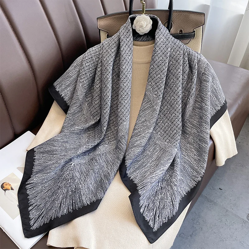 Модный Роскошный брендовый Простой шелковый квадратный шарф хиджаб Женская