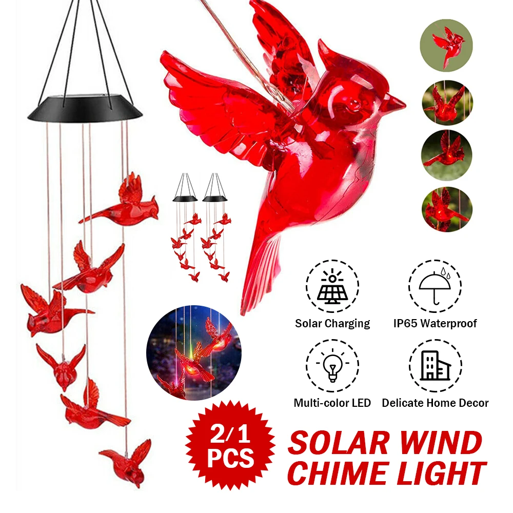 

Solar Wind Chimes Lights LED Birds Color Changing Hanging Lamp Waterproof Outdoor Garden Home Decor Yard Garden Night Light