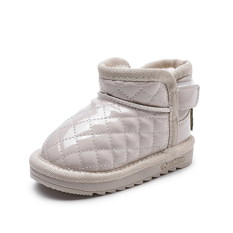 

Брендовые зимние ботинки для девочек и мальчиков 12-18 см, однотонные ботильоны из мягкой искусственной кожи с прострочкой для холодной зимы с толстым плюшем, повседневная обувь для малышей