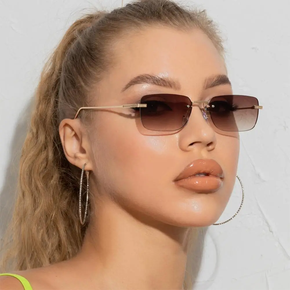 Женские квадратные солнцезащитные очки без оправы в стиле Ins с защитой UV400 панк