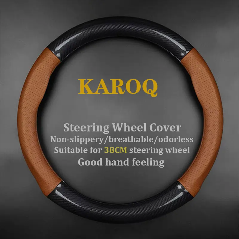 

No Smell Thin For Skoda KAROQ Steering Wheel Cover Genuine Leather Carbon Fiber TSI230 TSI280 2018 2019 2020 2021 2022 2023