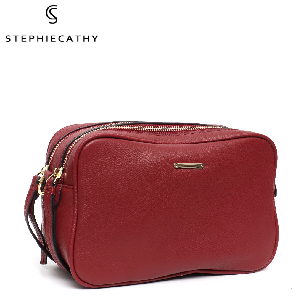 

SC High Quality Cowhide Leather Messenger Bag For Women 2021 Simple Design Zipper Shoulder Handbags Female Daily Crossbody Purse
