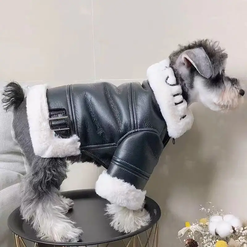 

Leather Motorcycle Jacket Coat Pet Clothing Dogs Thicken Dog Clothes French Bulldog Fashion Autumn Winter Black Boy Mascotas