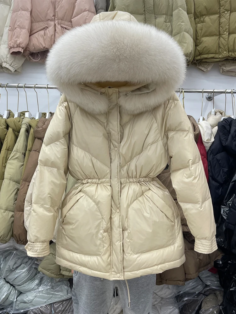 LY VAREY LIN New Winter 90% White Duck Down Coat Women Fashion Large Natural Fur Collar Hooded Jacket Female Warm Thick Parkas