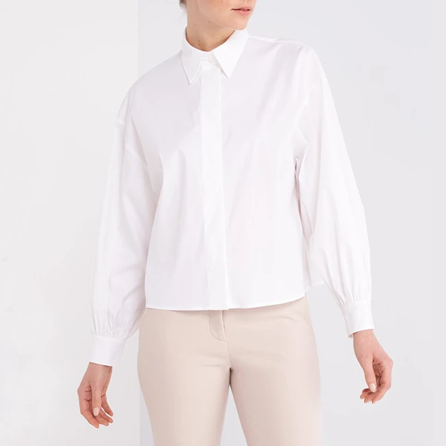 Lantern Sleeve White Poplin Shirt Women's 2022 Spring and Summer Light Luxury New Cotton Commuter Top