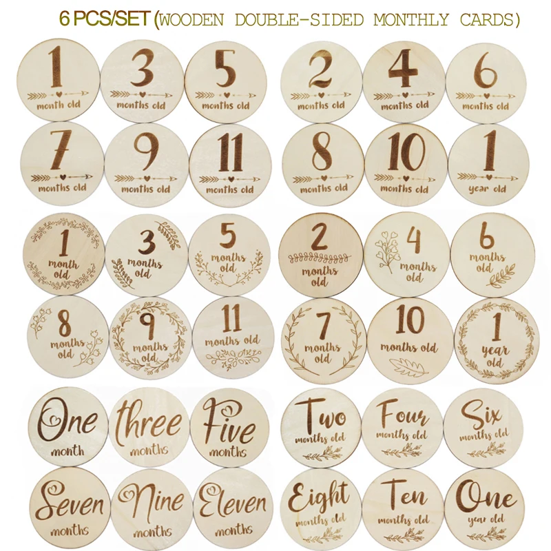 

Деревянные двусторонние открытки ручной работы для новорожденных, 6 шт.