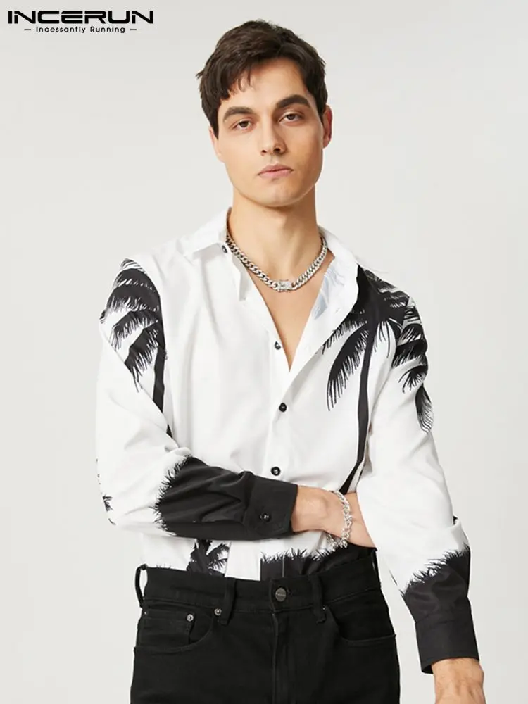 American Style Casual Men's Printed Long Sleeve Shirts Stylish Male Party Nightclub Lapel Buttons Blouse S-5XL INCERUN Tops 2022