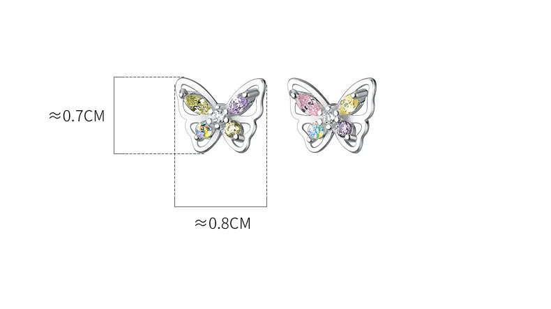 Real 925 Sterling Silver 2022 Colour Shiny CZ Butterfly Stud Earrings For Daughter Girls Fine Jewelry Gift DG0037