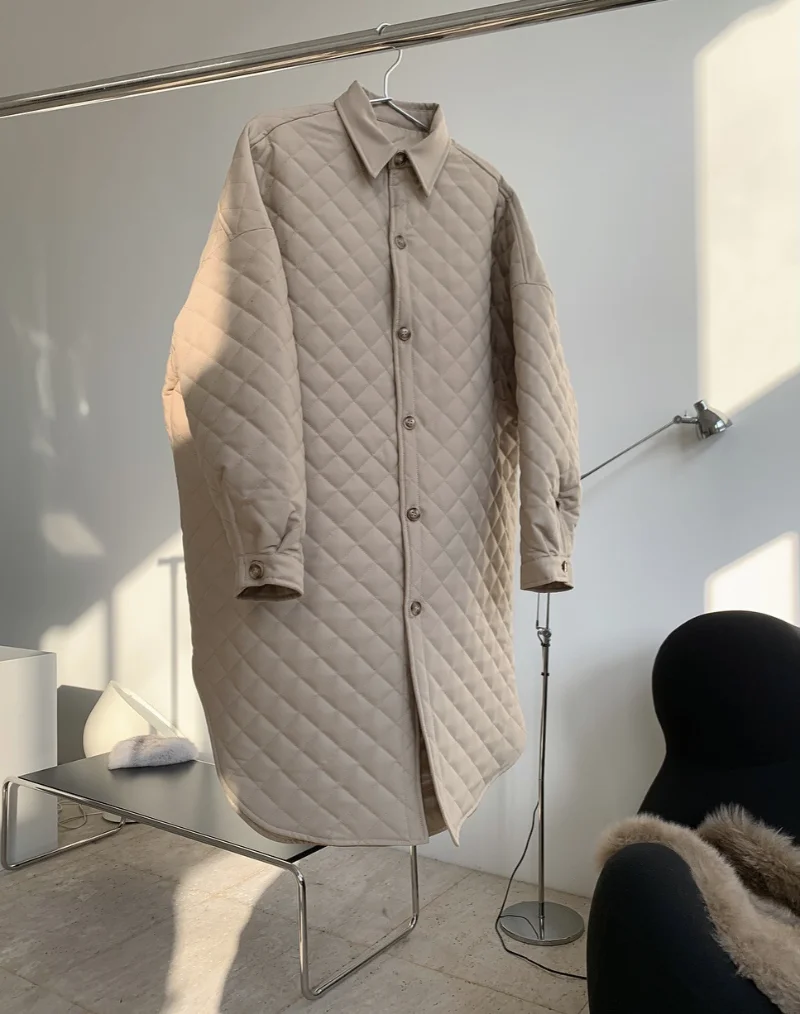 New Cotton Clothes Fashion Diamond Plaid Shirt Type Cotton Clothes Loose Thin Thickened In The Long Section of The Jacket Female