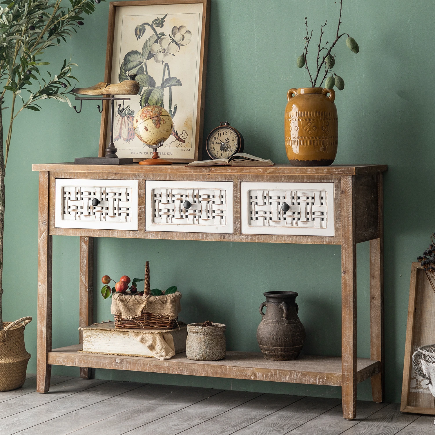 

Minhui factory spot country furniture storage cabinets solid wood cabinets 3 drawer cabinets