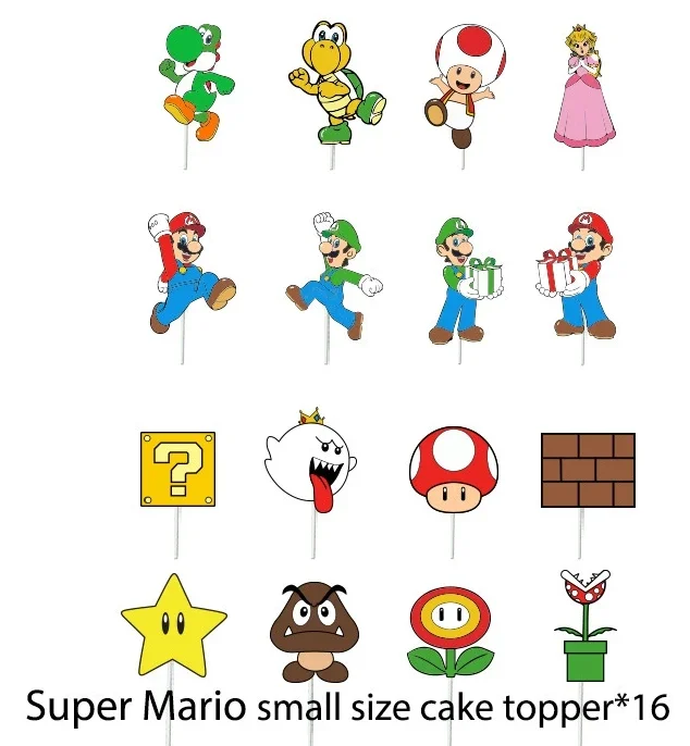 Фото Набор декораций Луиджи, Йоши, Тоуд для дня рождения, 17 шт., тематические флажки для торта в стиле Марио, игрушки, вставки для украшения торта, пиксельный Марио №2