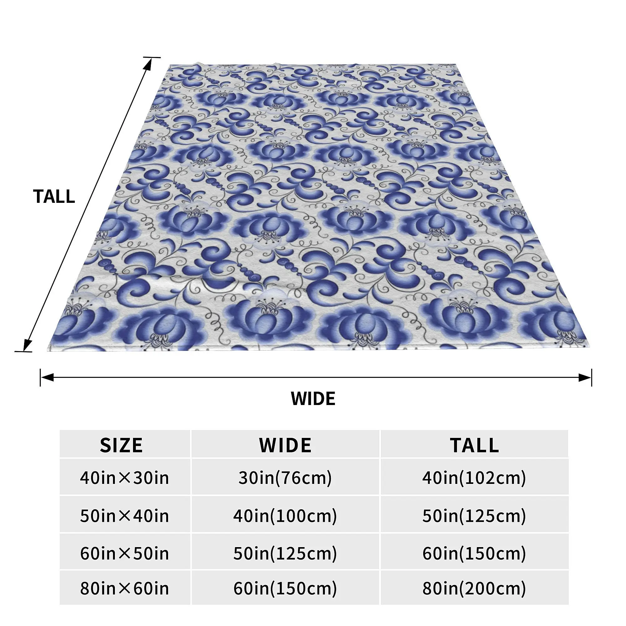 Синее цветочное русское фланелевое одеяло Gzhel традиционное искусство новинка