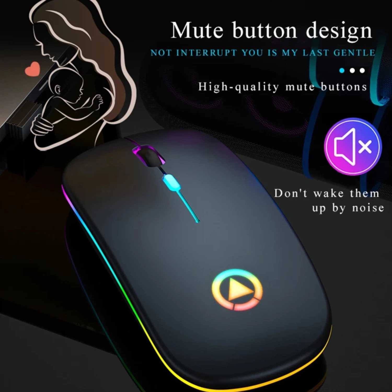 Bluetooth-мышь компьютерная аккумуляторная Бесшумная с RGB-светодиодами 2 4 ГГц |