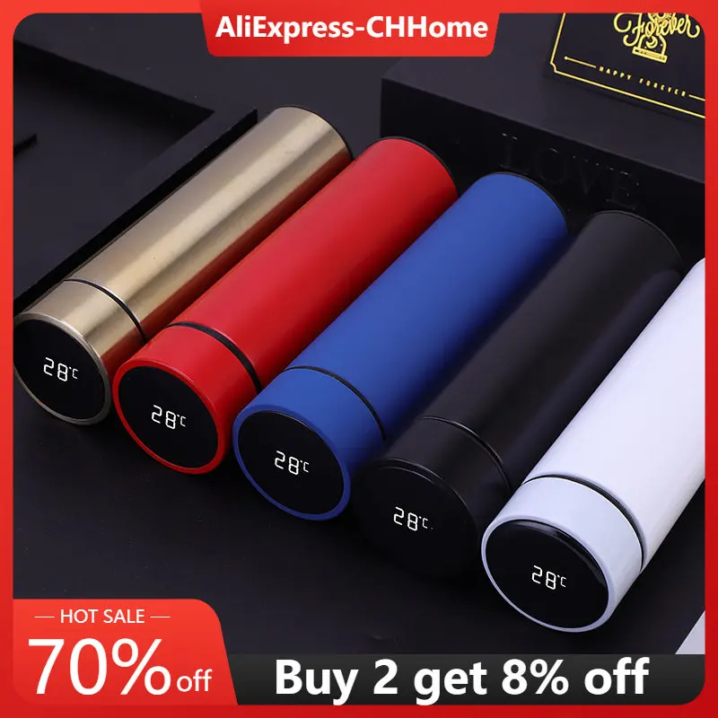 500ML Smart Thermos Cup Water Bottle with LED Display Digital Vacuum Flask Insulated Cup Stainless Steel Thermos Bottle termos