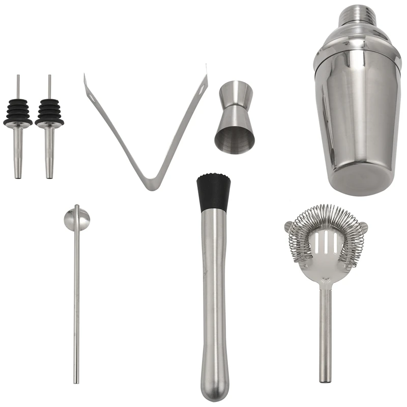 

Stainless Steel Cocktail Shaker Bar Set Tools With Martini Mixer Double Measuring Jigger/Mixing Spoon/Liquor Pourers/Muddler/Str