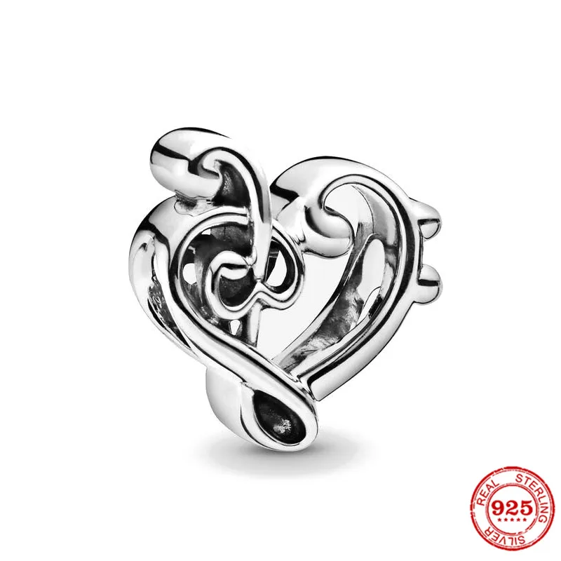 925 Sterling Silver Music Notes Electric Guitar Piano Heart Dangle Charm Bead Fit Original Bracelet DIY Women Jewelry |